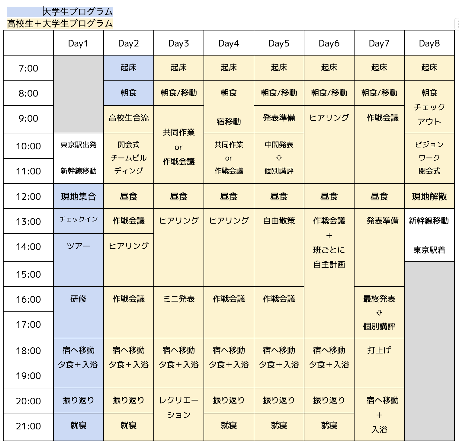 タイムテーブル